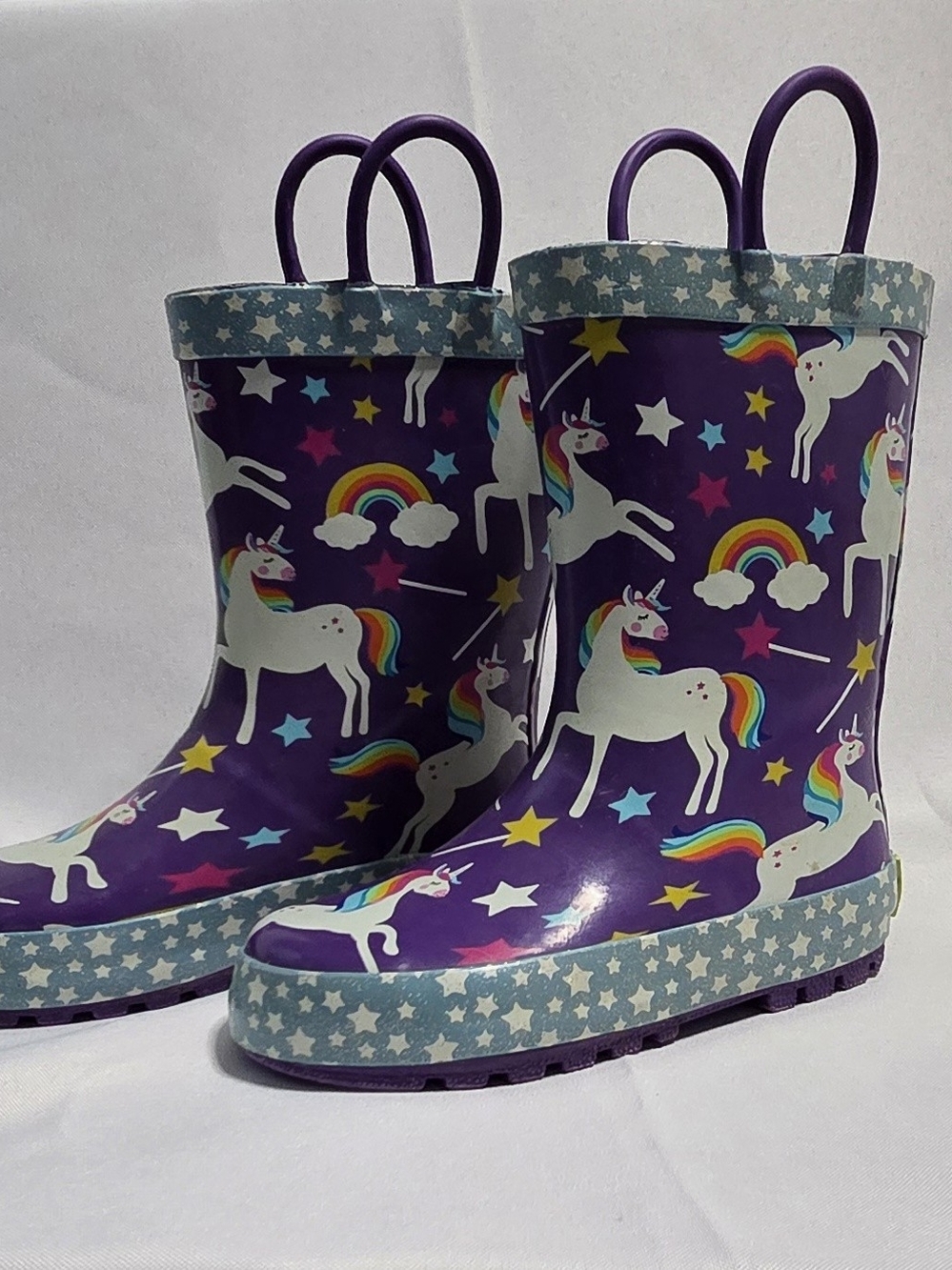 Western Chief Unicorn Dreams Rain Boots Purple Pull On Handles Kids Size 9